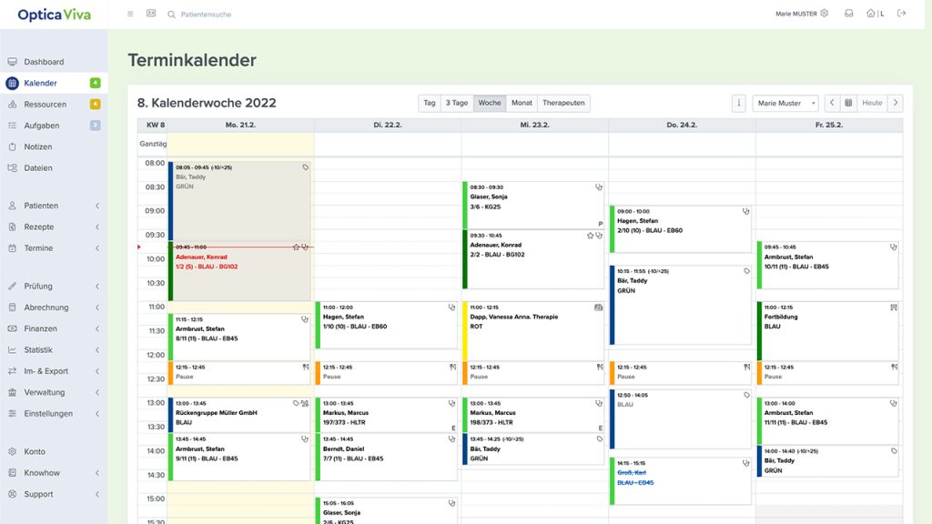 Praxissoftware Optica Viva: Kalender 